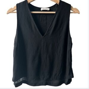 A.L.C. Black sleeveless blouse small tiered reverse hi lo designer luxury chic